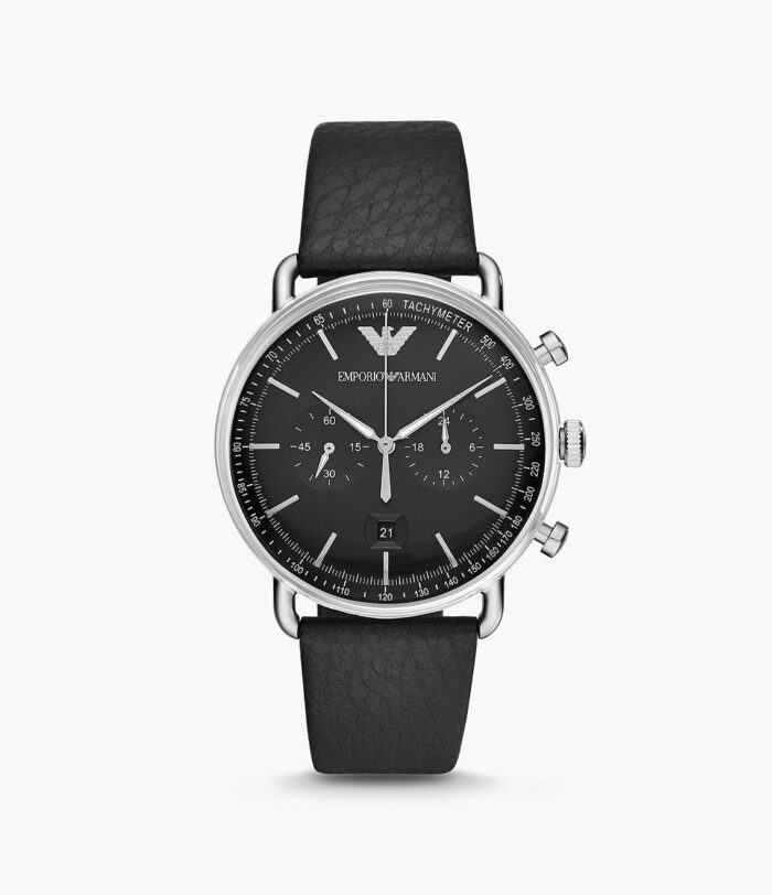 Emporio Armani Aviator Chronograph Black Dial Black Leather Strap Watch For Men - AR11143 - Image 5